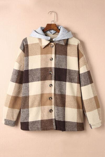 Full Size Button Up Plaid Hooded Jacket in 12 Colors - Olive Ave