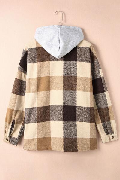 Full Size Button Up Plaid Hooded Jacket in 12 Colors - Olive Ave