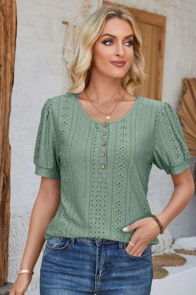 Full Size Eyelet Blouse in 8 Colors - Olive Ave