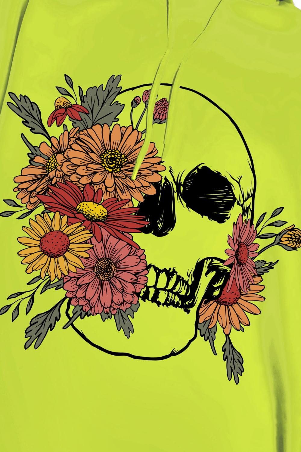 Full Size Floral Skull Graphic Hoodie - Olive Ave