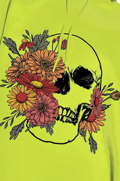 Full Size Floral Skull Graphic Hoodie - Olive Ave
