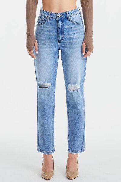 Full Size High Waist Cat's Whiskers Washed Straight Jeans - Olive Ave