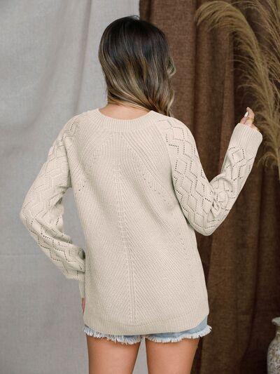 Full Size Openwork Raglan Sleeve Sweater in 7 Colors - Olive Ave