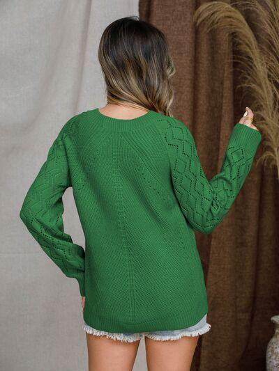 Full Size Openwork Raglan Sleeve Sweater in 7 Colors - Olive Ave