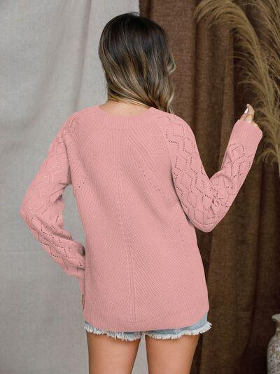 Full Size Openwork Raglan Sleeve Sweater in 7 Colors - Olive Ave