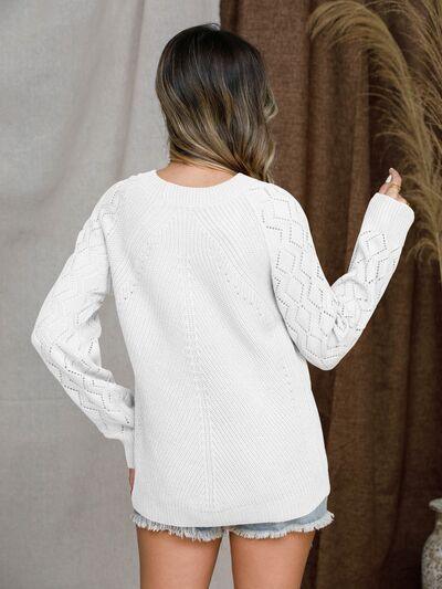 Full Size Openwork Raglan Sleeve Sweater in 7 Colors - Olive Ave