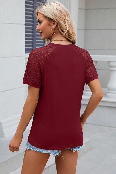 Full Size Openwork Short Sleeve Top in 8 Colors - Olive Ave
