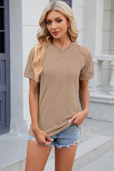Full Size Openwork Short Sleeve Top in 8 Colors - Olive Ave