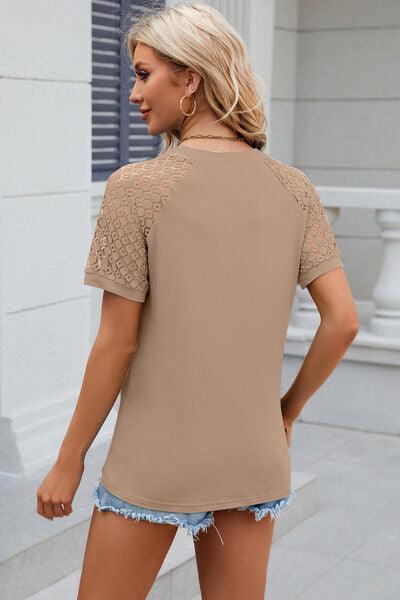 Full Size Openwork Short Sleeve Top in 8 Colors - Olive Ave