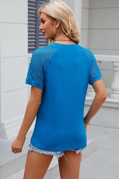 Full Size Openwork Short Sleeve Top in 8 Colors - Olive Ave