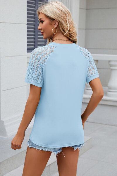 Full Size Openwork Short Sleeve Top in 8 Colors - Olive Ave