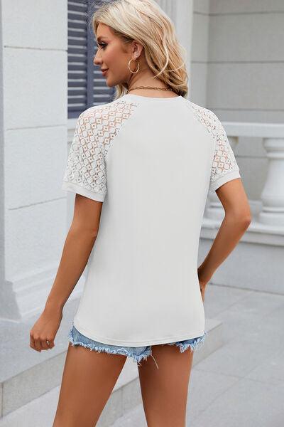 Full Size Openwork Short Sleeve Top in 8 Colors - Olive Ave