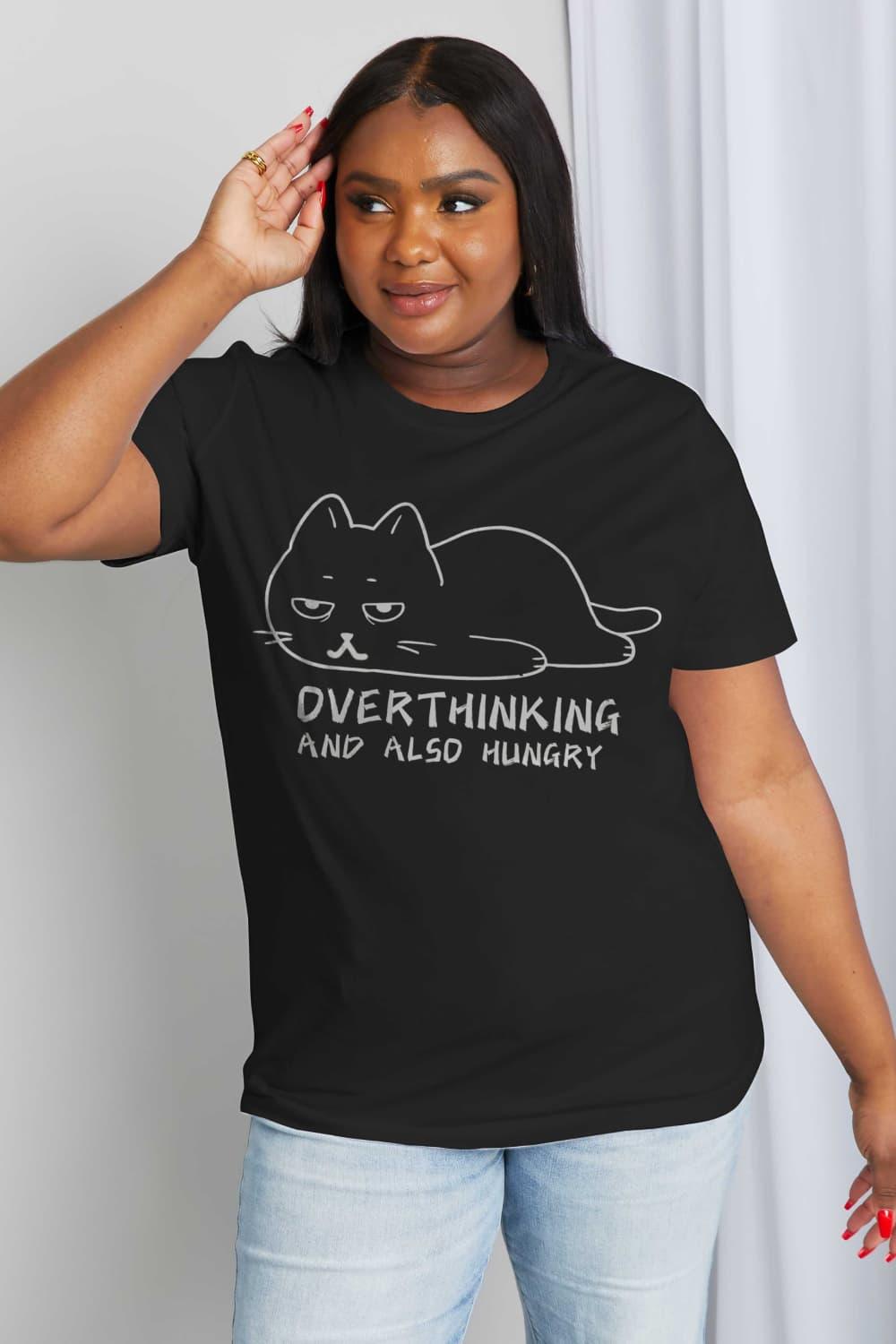 Full Size OVERTHINKING AND ALSO HUNGRY Graphic Cotton Tee - Olive Ave