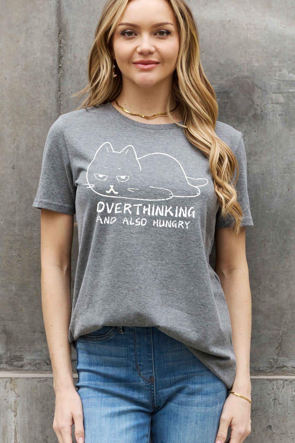 Full Size OVERTHINKING AND ALSO HUNGRY Graphic Cotton Tee - Olive Ave