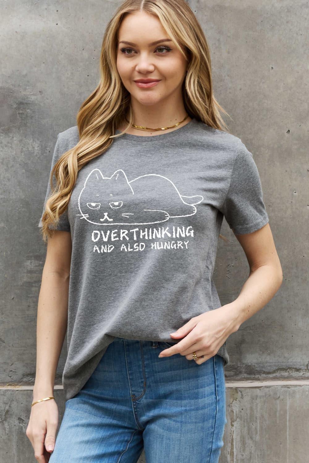 Full Size OVERTHINKING AND ALSO HUNGRY Graphic Cotton Tee - Olive Ave