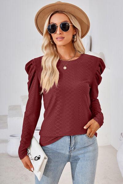 Full Size Puff Sleeve Blouse in 8 Colors - Olive Ave
