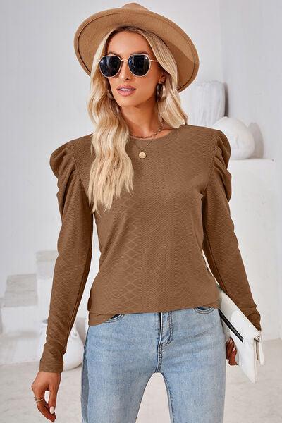 Full Size Puff Sleeve Blouse in 8 Colors - Olive Ave