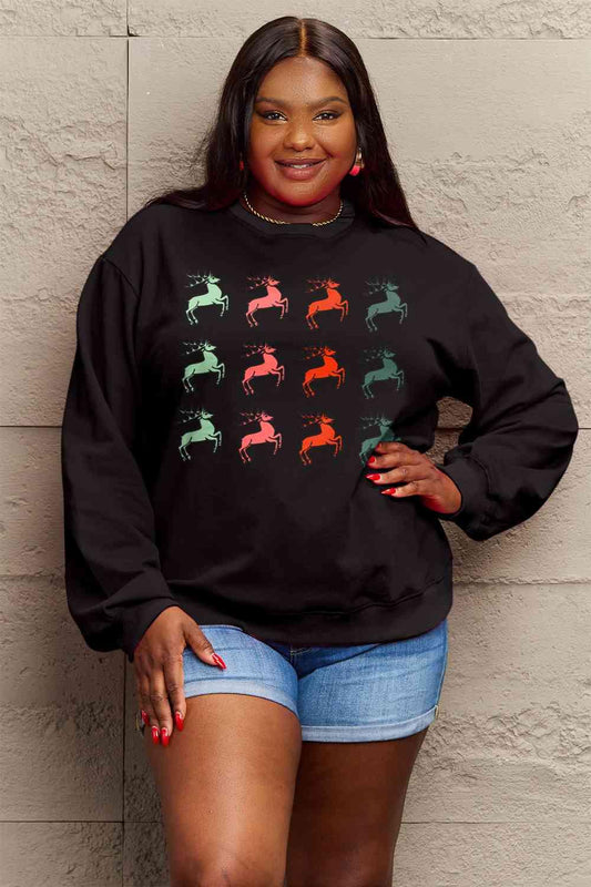 Full Size Reindeer Graphic Sweatshirt - Olive Ave