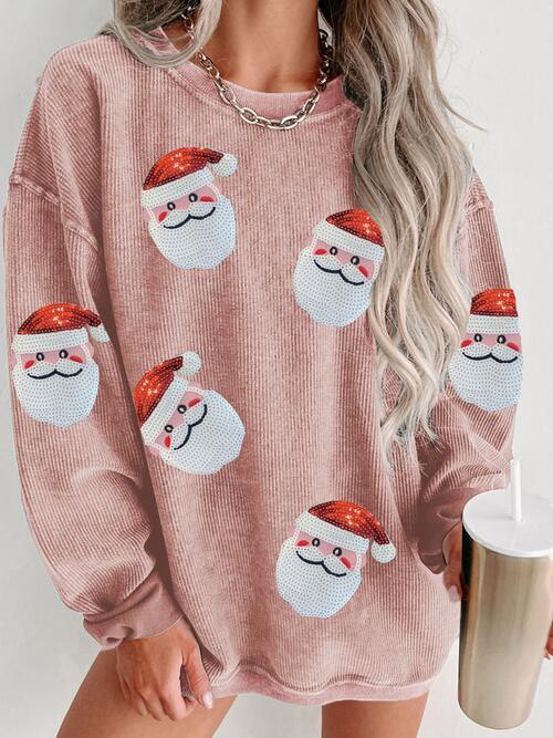 Full Size Sequin Santa Patch Sweatshirt - Olive Ave