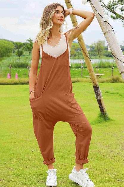 Full Size Sleeveless Pocketed Jumpsuit in 4 Colors - Olive Ave