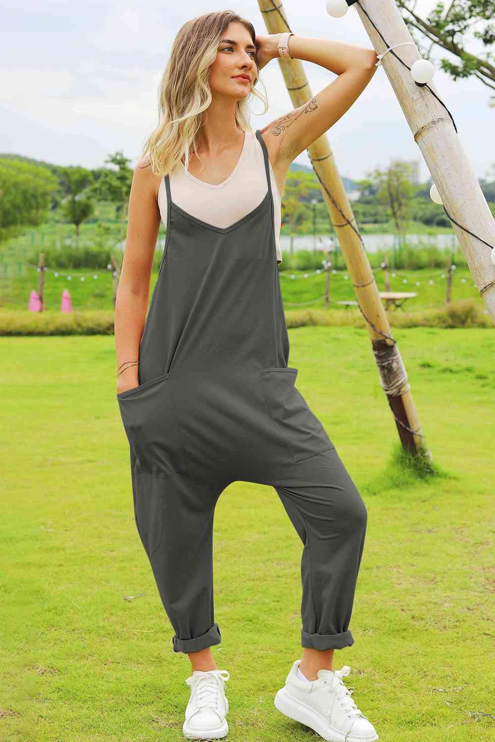 Full Size Sleeveless Pocketed Jumpsuit in 4 Colors - Olive Ave