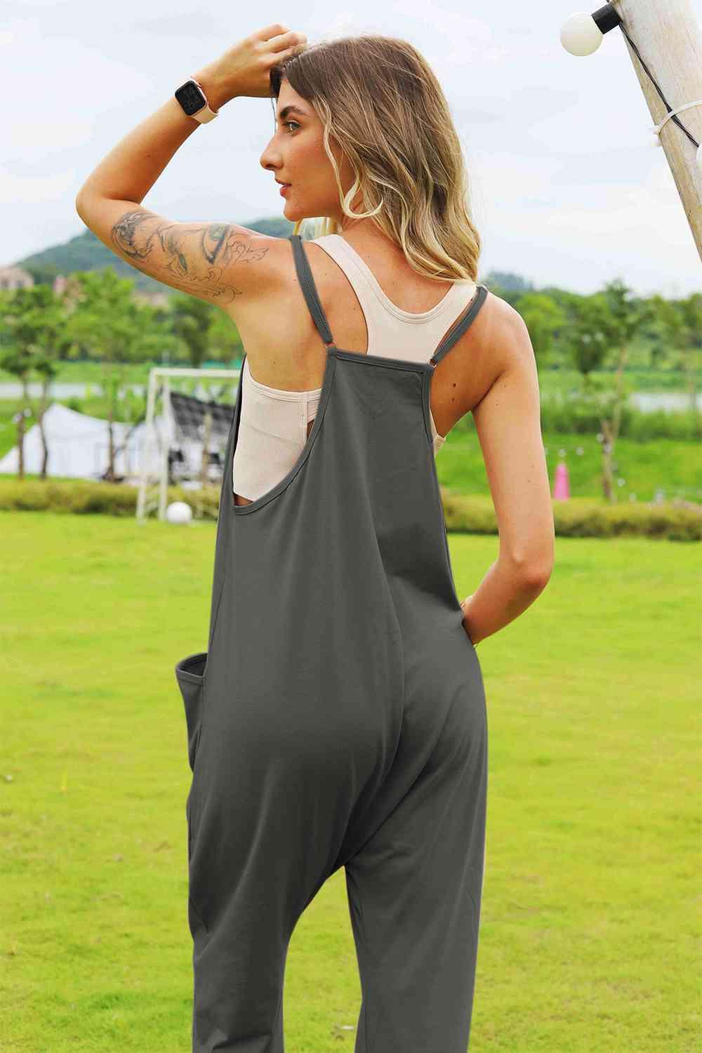 Full Size Sleeveless Pocketed Jumpsuit in 4 Colors - Olive Ave