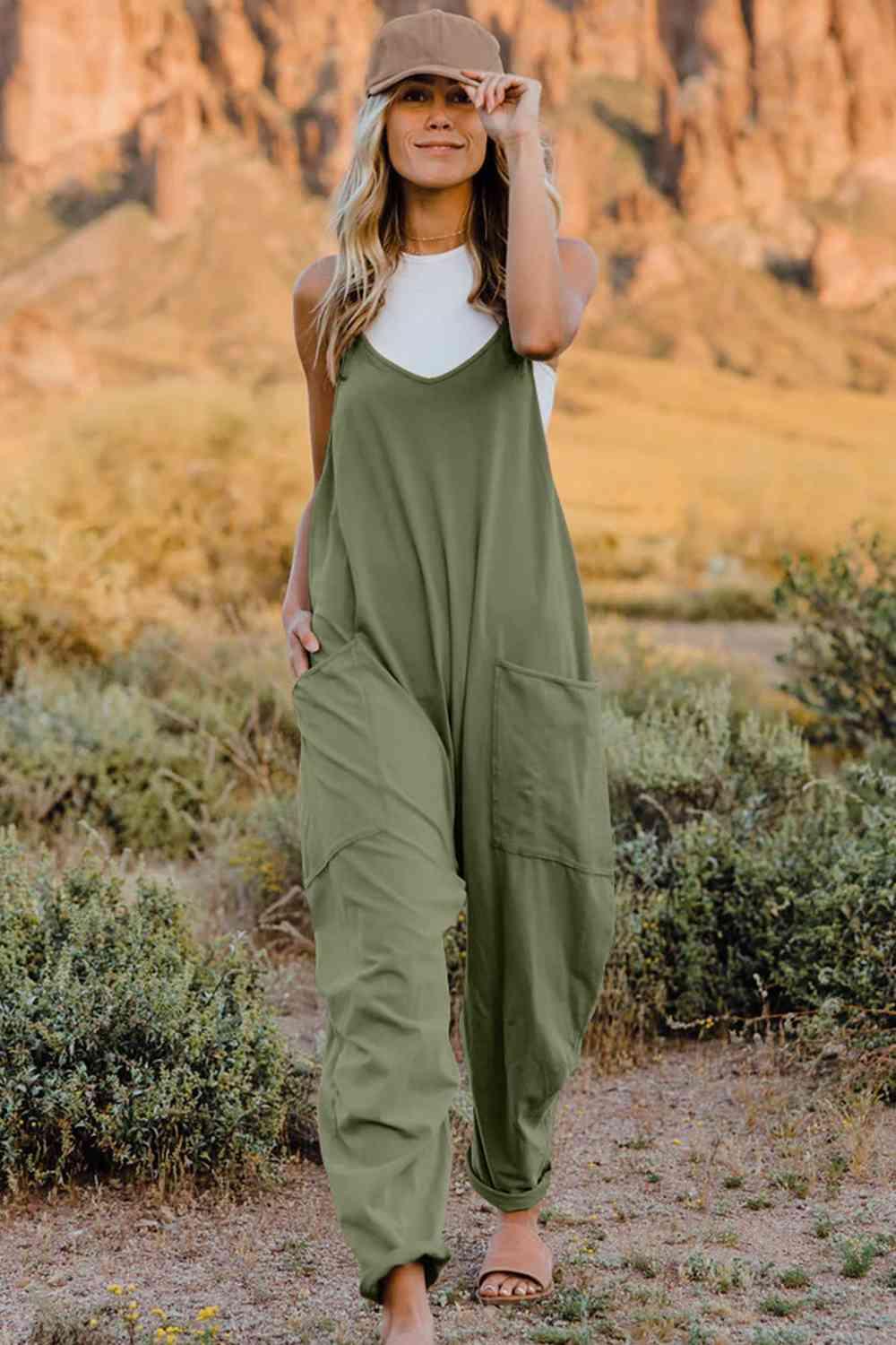 Full Size Sleeveless Pocketed Jumpsuit in 6 Colors - Olive Ave