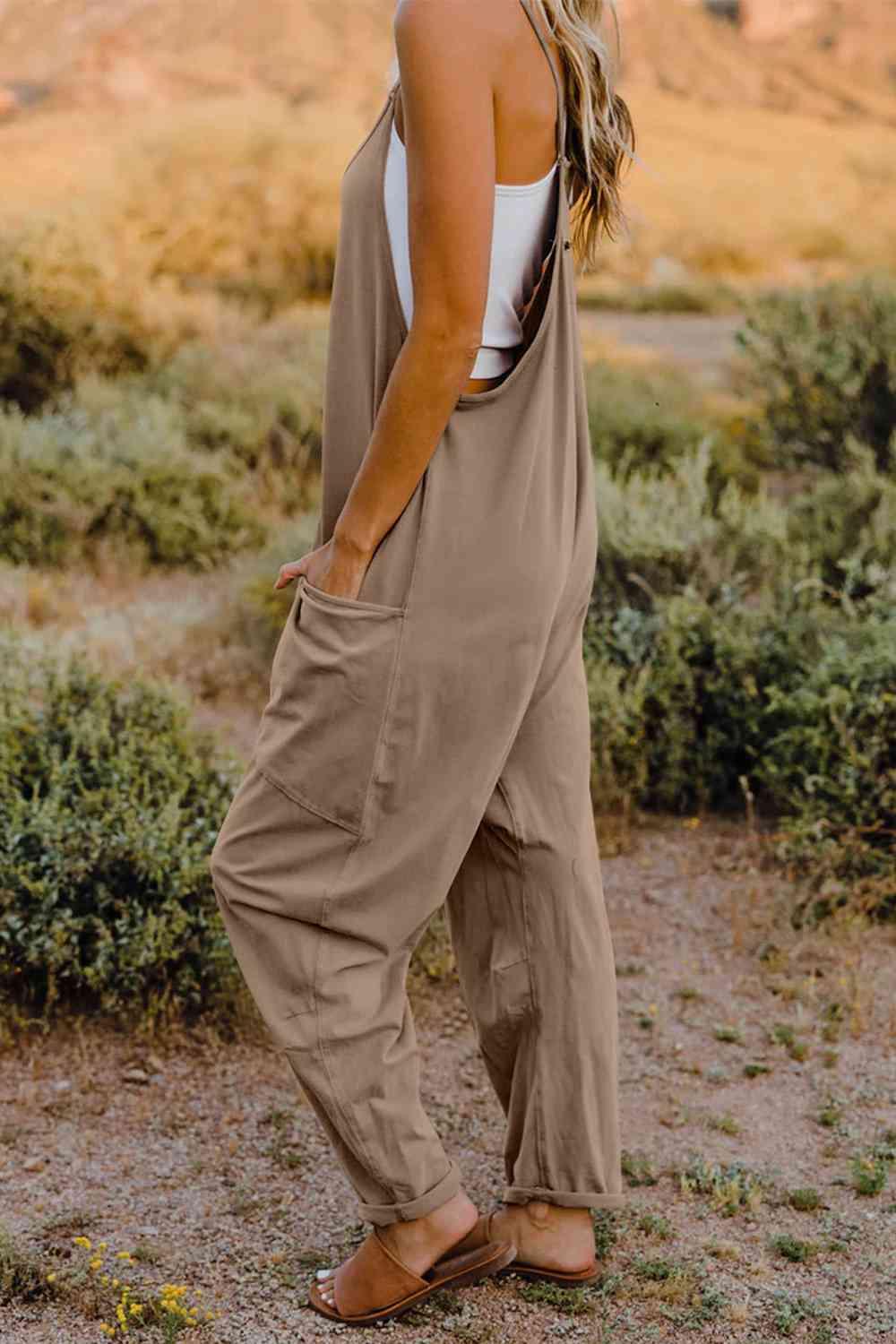 Full Size Sleeveless Pocketed Jumpsuit in 6 Colors - Olive Ave