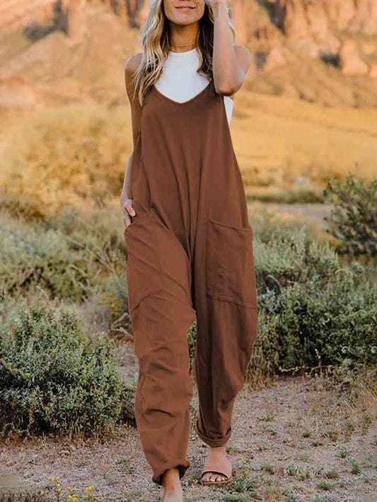 Full Size Sleeveless Pocketed Jumpsuit in 2 Colors - Olive Ave