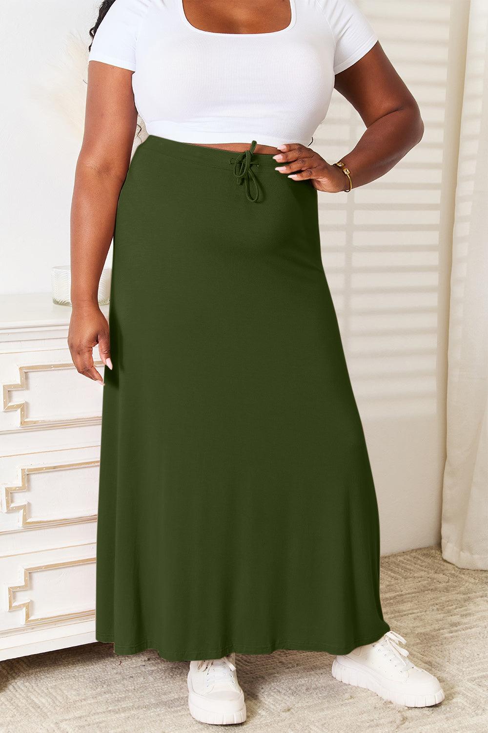 Full Size Soft Rayon Maxi Skirt - Olive Ave