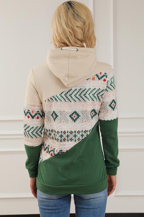 Geometric Color Block Hoodie - Olive Ave
