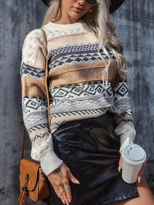 Geometric Color Block Sweater - Olive Ave