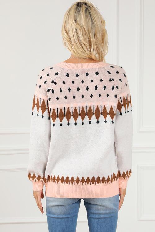 Geometric Long Sleeve Sweater - Olive Ave