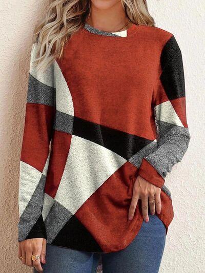 Geometric Long Sleeve Top in 5 Colors - Olive Ave