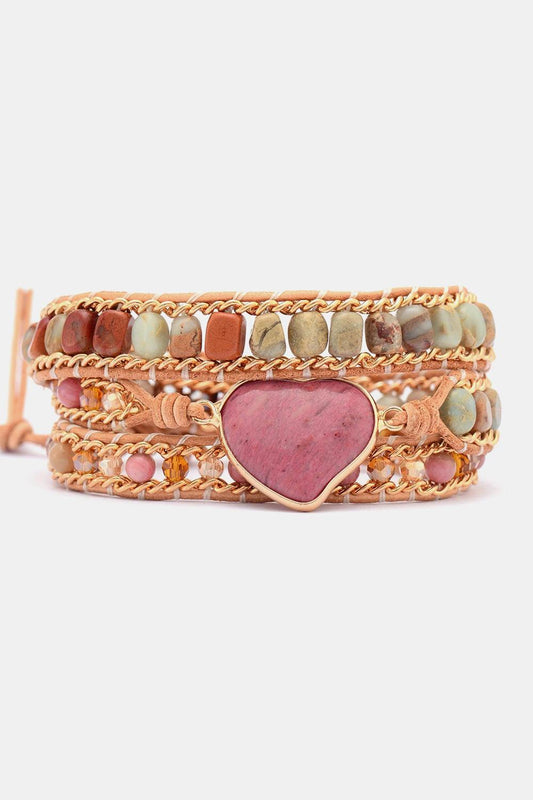 Handmade Heart Shape Triple Layer Beaded Bracelet - Olive Ave