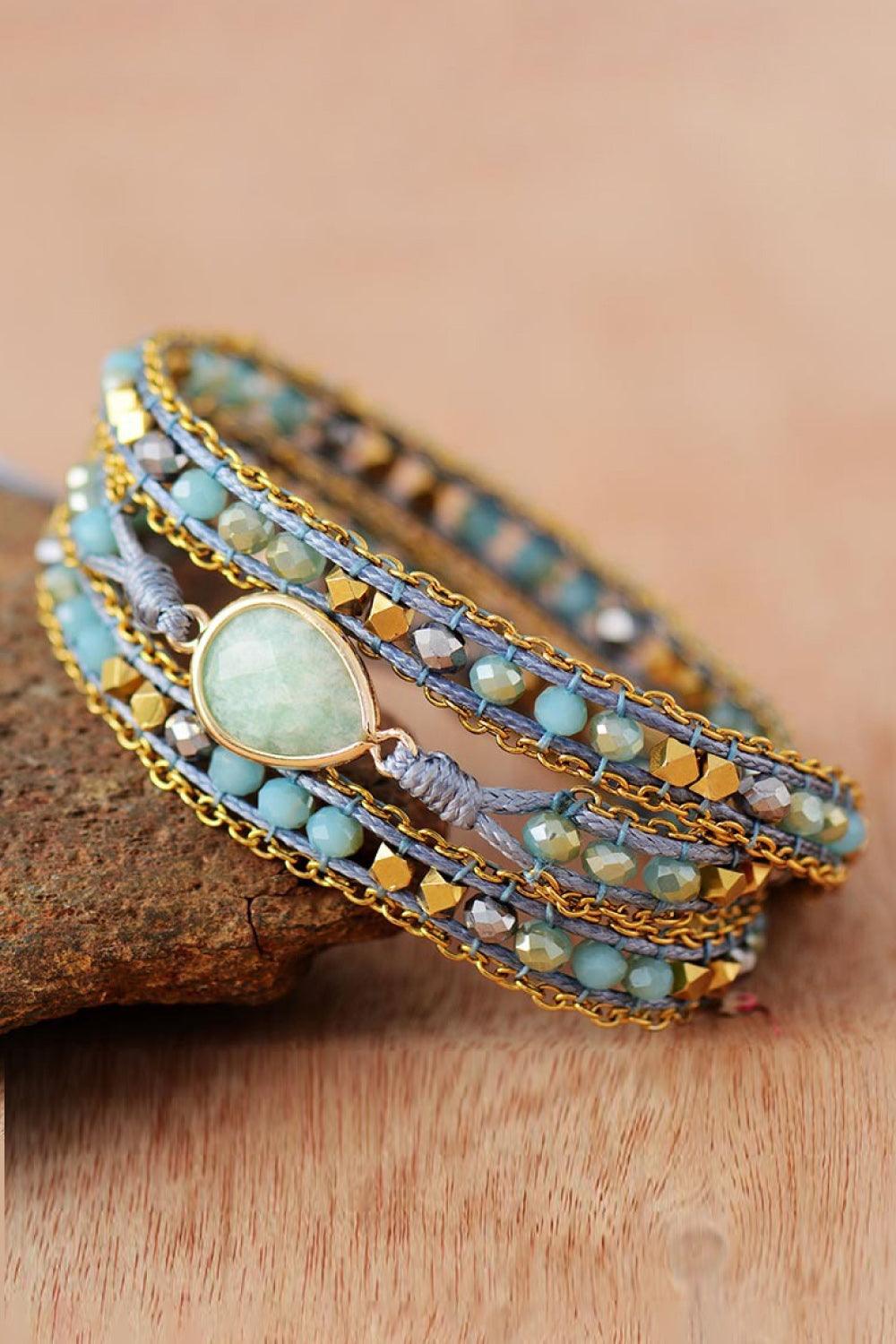 Handmade Teardrop Triple Layer Beaded Bracelet - Olive Ave