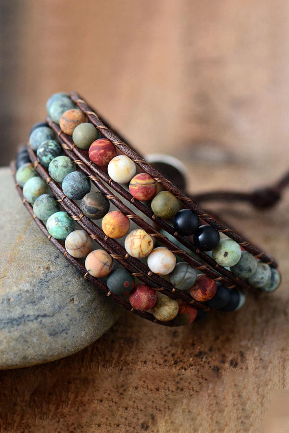 Handmade Triple Layer Beaded Agate Bracelet - Olive Ave