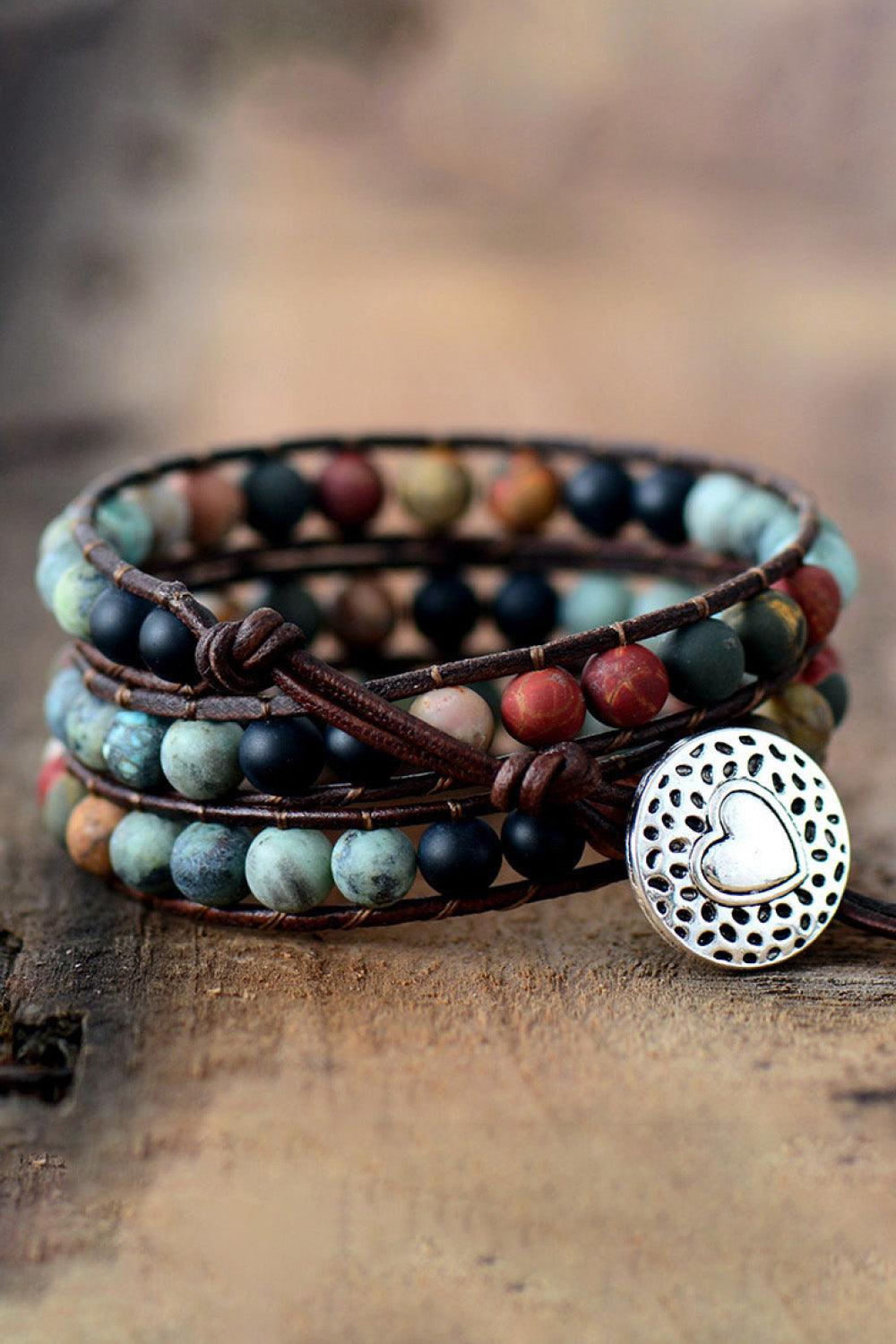 Handmade Triple Layer Beaded Agate Bracelet - Olive Ave