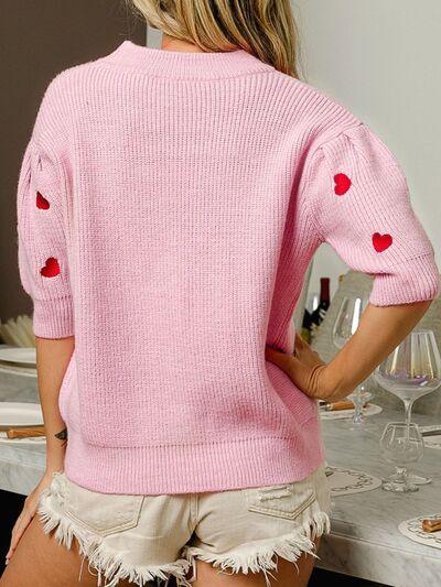 Heart Embroidered Sweater - Olive Ave