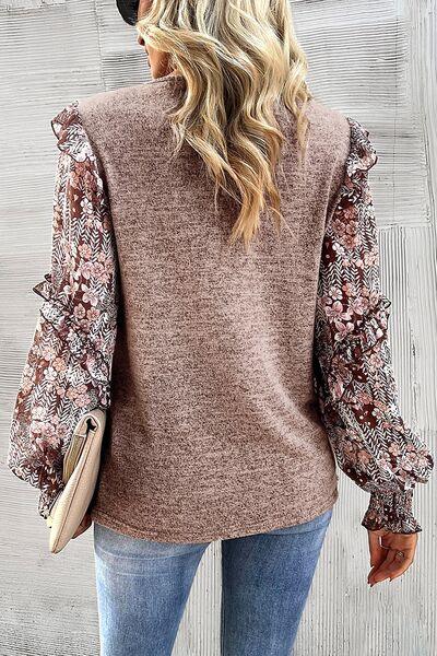 Heathered Floral Frill Blouse - Olive Ave