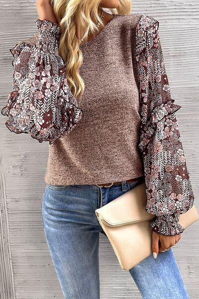 Heathered Floral Frill Blouse - Olive Ave