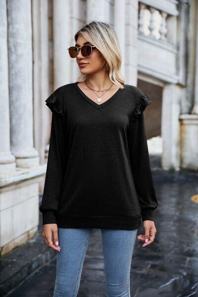 Heathered V-Neck Long Sleeve Top in 6 Colors - Olive Ave