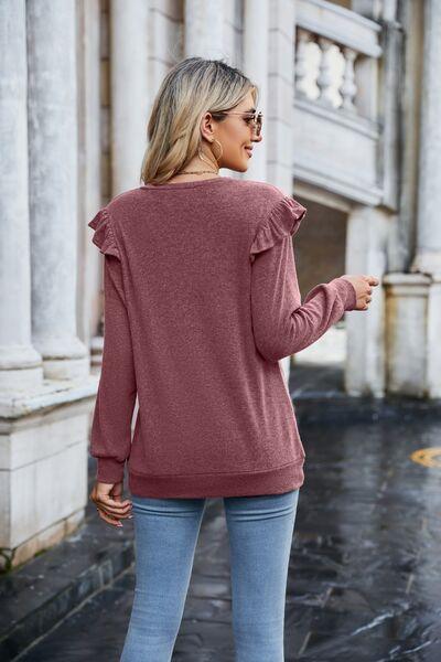 Heathered V-Neck Long Sleeve Top in 6 Colors - Olive Ave