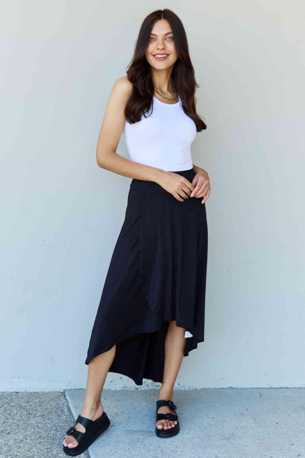 High Waisted Flare Maxi Skirt in Black - Olive Ave