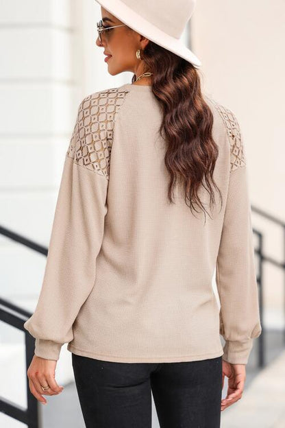 Lace Cutout Lantern Sleeve Top - Olive Ave