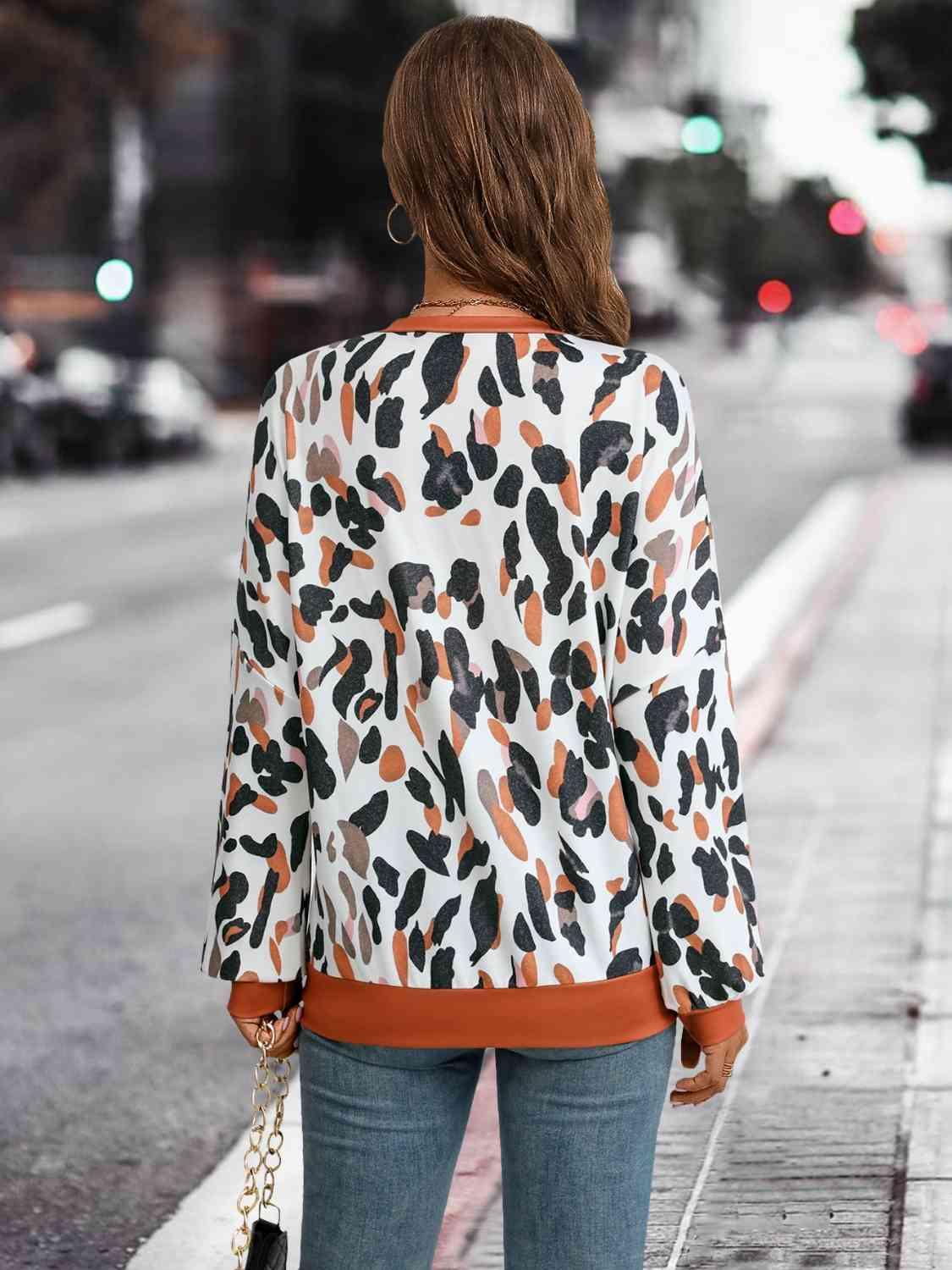 Leopard Drop Shoulder Sweatshirt - Olive Ave