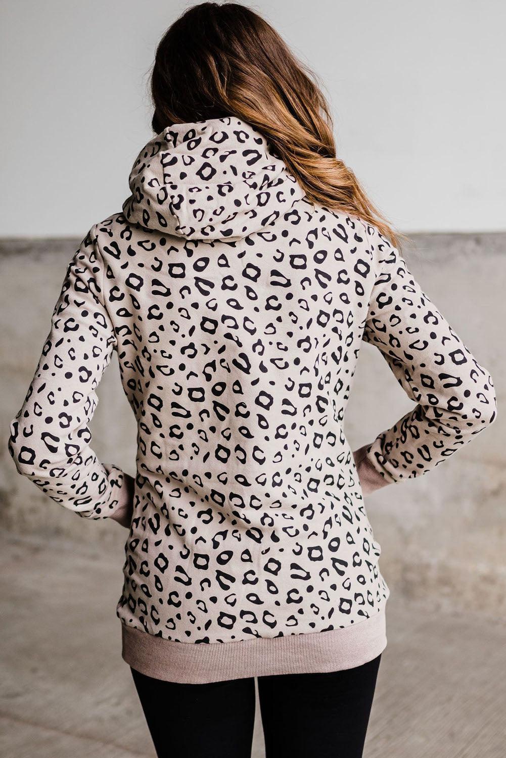 Leopard Print Long Sleeve Hoodie - Olive Ave