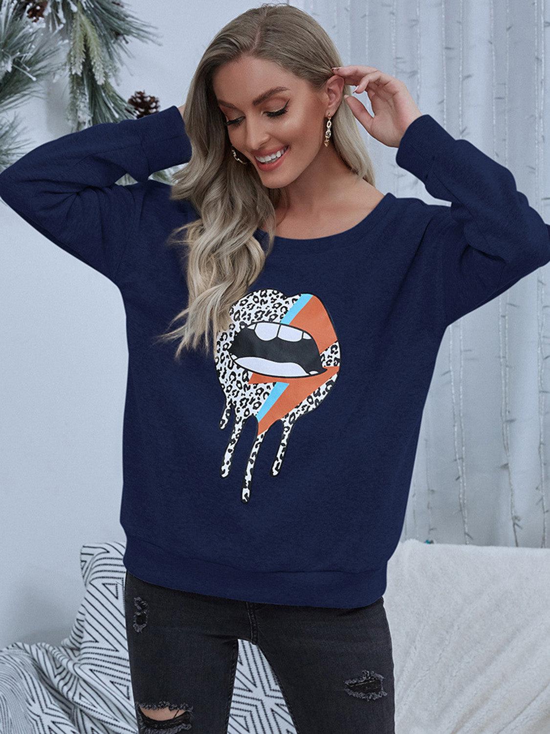 Lip Graphic Sweatshirt in 2 Colors - Olive Ave