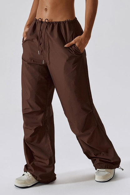 Long Loose Fit Pocketed Sports Pants - Olive Ave