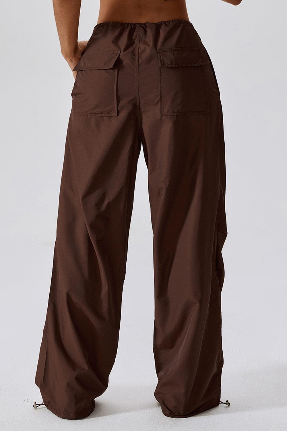 Long Loose Fit Pocketed Sports Pants - Olive Ave